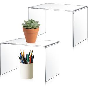 RattanView 2 Pcs 12 x 8 x 8 Inch Large Acrylic Risers Display Stands 5 mm Thick Acrylic Shelf Riser Showcase for Collectibles Jewelry Cupcakes Food Figures Perfume Cabinet(Clear)