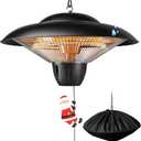Patio Heater for Outdoor Use 1500W Electric Infrared Hanging Heater, Ceiling Mounted, Waterproof for Porch, Garage, Balcony, Overheat Protection Black