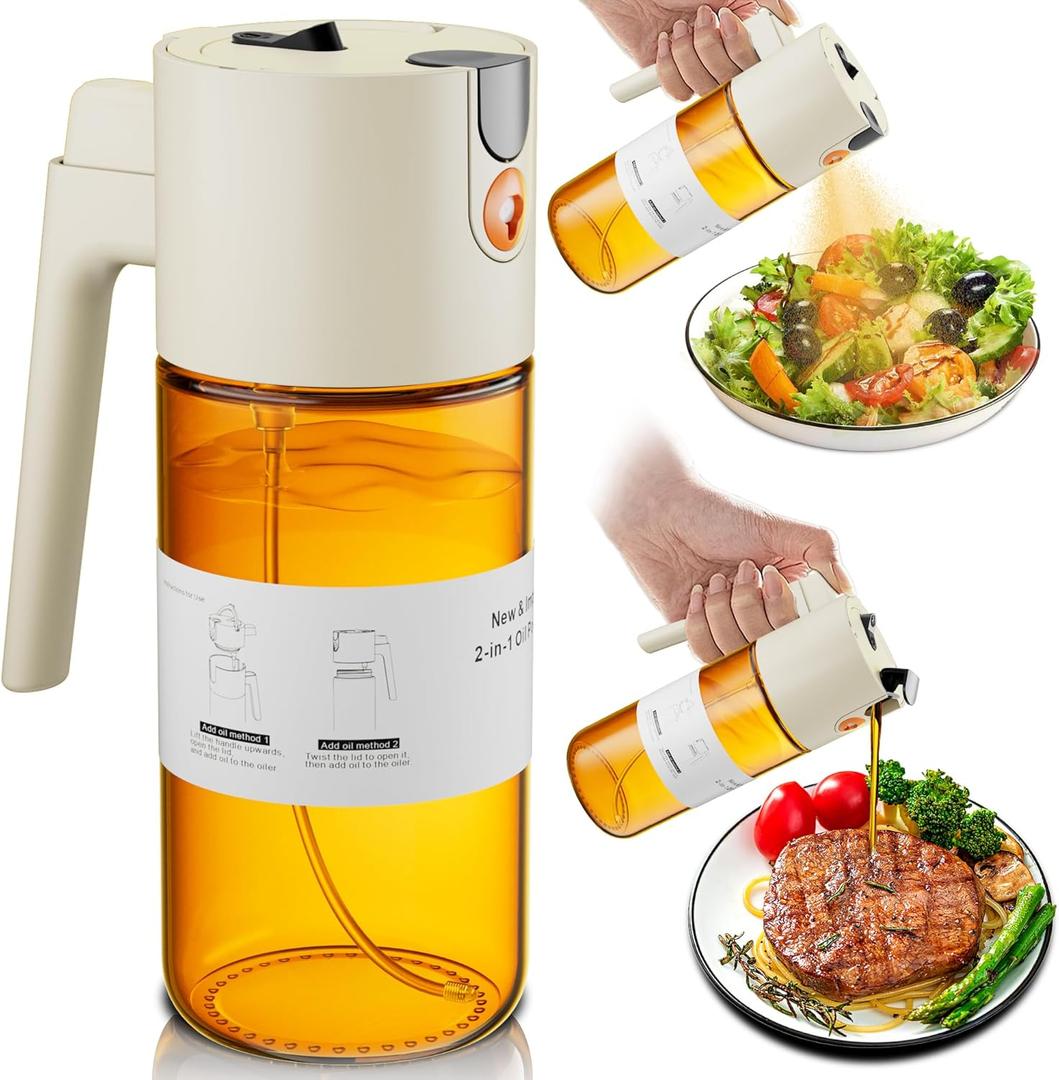 LAKUMIQI Oil Sprayer for Cooking, Glass Olive Oil Dispenser Bottle, 500ml/ 16oz Olive Oil Sprayer, 2 in 1 Even Spray with Portion Control for Kitchen, Air Fryer, BBQ, Baking, Thanksgiving & Halloween