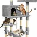 Feandrea Cat Tree, 56.3-Inch Cat Tower, Multi-Level Plush Condo with 11 Scratching Posts, 2 Perches, Hammock, Cave, Light Gray UPCT15W
