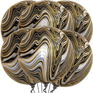 KatchOn, Big Marble Balloons - 22 Inch, Pack of 6 | Round 4D Marble Black and Gold Balloons for Graduation Decorations 2026 | Mylar Balloons For Birthday, Baby Showers