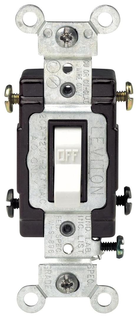 Leviton 20-Amp, 120/277-Volt, Toggle Double-Pole AC Quiet Switch, Commercial Grade, CS220-2W, White