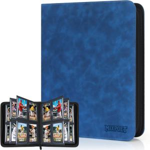 Top Loader Card Binder 4 Pocket with Sleeves Holds 112 Top Loaders Storage, Trading Cards Collector Album, Sports Cards YGO MTG TCG, Collection Folder Collectible Games (FOR TOP LOADERS ONLY) (Sapphire Blue)