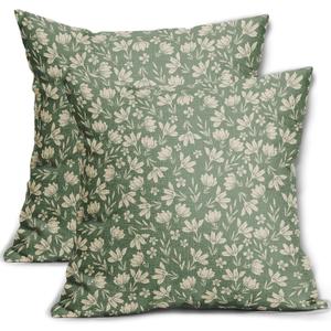 Spring Sage Green Pillow Covers 18x18 Set of 2 Vintage Floral Rustic Old Style Cute Flower French Print Decorative Outdoor Pillowcases Seasonal Farmhouse Throw Cushion Case Decor for Couch Sofa Bed