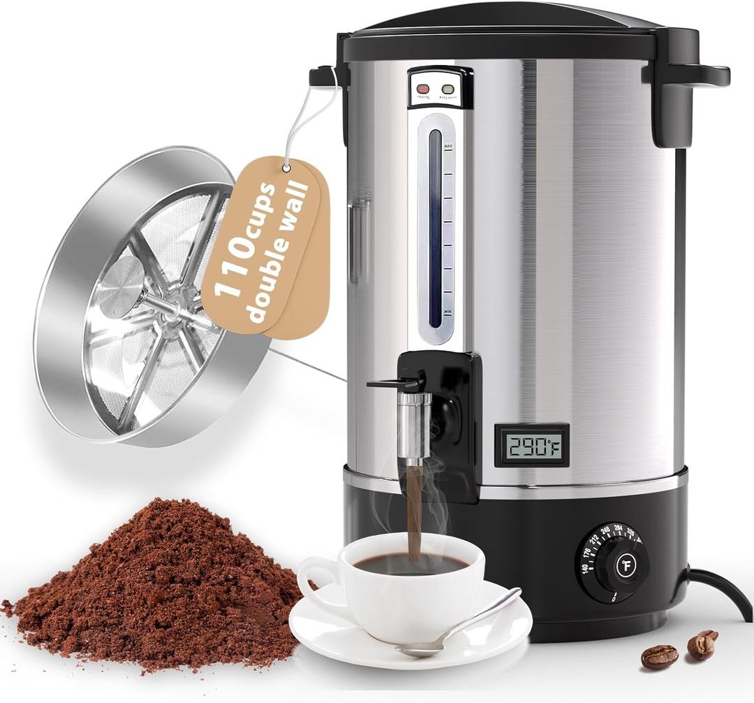 Commercial Coffee Urn110 Cups/16.5L Stainless Steel Large Coffee DispenserDouble Wall Electric Coffee UrnElectric Coffee Maker UrnCommercial Grade Percolate Coffee Maker Hot Water Urn for Catering