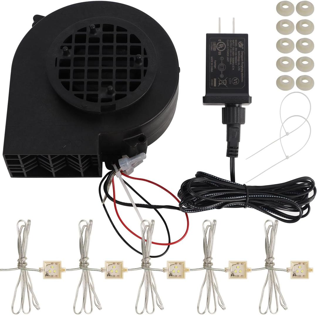 Juegoal Replacement Inflatable Blower 1500mA for Inflatable Yard Decorations, with 12V/1.2A Adapter, 5pcs LED Lights & 9.8FT Leading Wire, for Light Up Holiday Winter Lawn Garden Blow up Decor