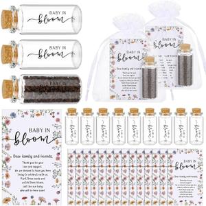 Liliful 50 Set Baby in Bloom Baby Shower Party Favors for Guests Seed Organizer Glass Bottles with Cork Stopper Thank You Cards and Organza Bags Wildflower Floral Gender Reveal Supplies, No Seed