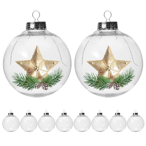 BESPORTBLE 10 Pcs Clear DlY Fillable Ornaments Balls, 4 Inch Transparent Fillable Tree Ornaments with Removable Top, Plastic Round Hanging Balls for Xmas Tree Holiday Home Party Decor DIY Crafts