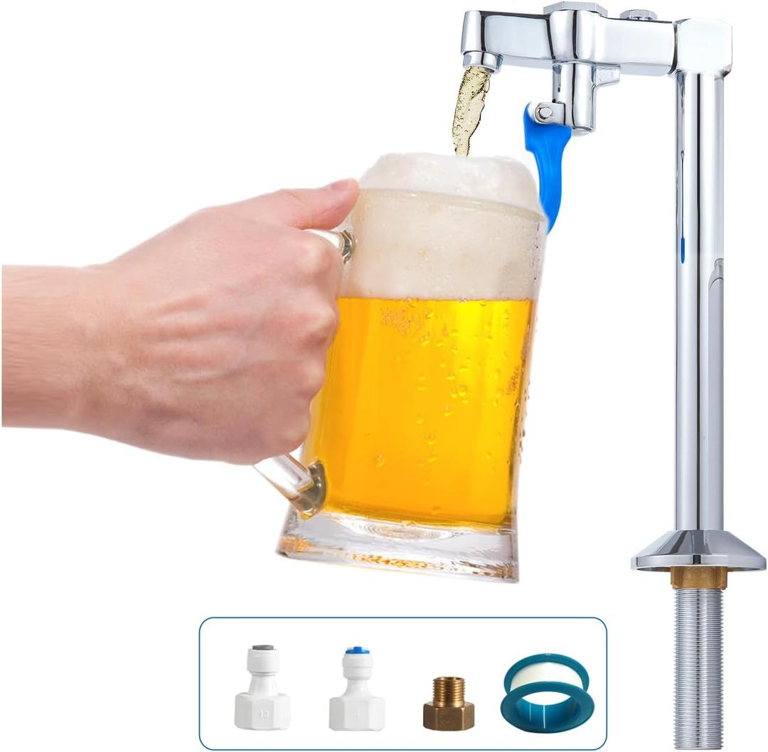 Water Glass Filler Faucet Stainless - 9 Deck Mount Push Back Glass Filler Faucet Filling Station Water Station G1/2NPT Male Shank with Adapter for Hotel Restaurant Bar Dining Hall