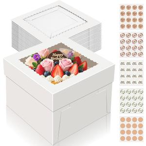 15 PCS Cake Boxes 10 Inch, 10x10x8 Tall Cake Box, 10 Inch Cake Box with Window, White Bakery Boxes, Large Baking Boxes, Cajas Para Pasteles, 10x10 Cake Boxes for Birthday, Wedding, Party, Business
