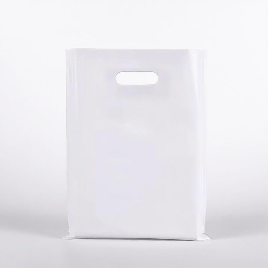 Dyfhoju 100 Pcs 2.5 Mils White Small Plastic Bag for Business with Die Cut Handle 6 x 8 in Reusable Thick Merchandise Shopping Bag for Retail Glossy Boutique Treat Goodie Gift Wrapping Party