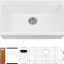 Davivy 30 Inch White Granite Composite Sink Workstation, 30 X 18 White Undermount Kitchen Sink, Dual Mount Installation, Deep Single Bowl with Accessories