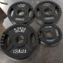 Fitvids Olympic Cast Iron 2-Inch Weight Plates Including 5FT Olympic Barbell Bar & Safely Locks, 110 Pounds Set (95 Lbs Plates + 15 Lbs Barbell Bar), Multiple Packages