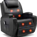 Recliner Chair, Rocking Chair with Massage and Heat, 360 Swivel Recliner Chairs for Adults, Rocker Manual Recliner with Remote Control and Cup Holder for Living Room, Bedroom, Nursery (Black)