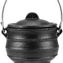 SINJEUN 4.1 Inch Black Cast Iron Cauldron with Lid and Handle, Ideal for Smudging, Incense Burning, Ritual Purpose, Decoration