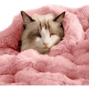 SOMAHE Self-Warming Cat Blanket, Dual-Side Plush Sherpa Throw with Anti-Static, Snuggle Mat for Kittens & Cats, Cozy Bed Topper for Windowsills & Couches, Machine Washable & Dryable, 21x18 Inch Pink