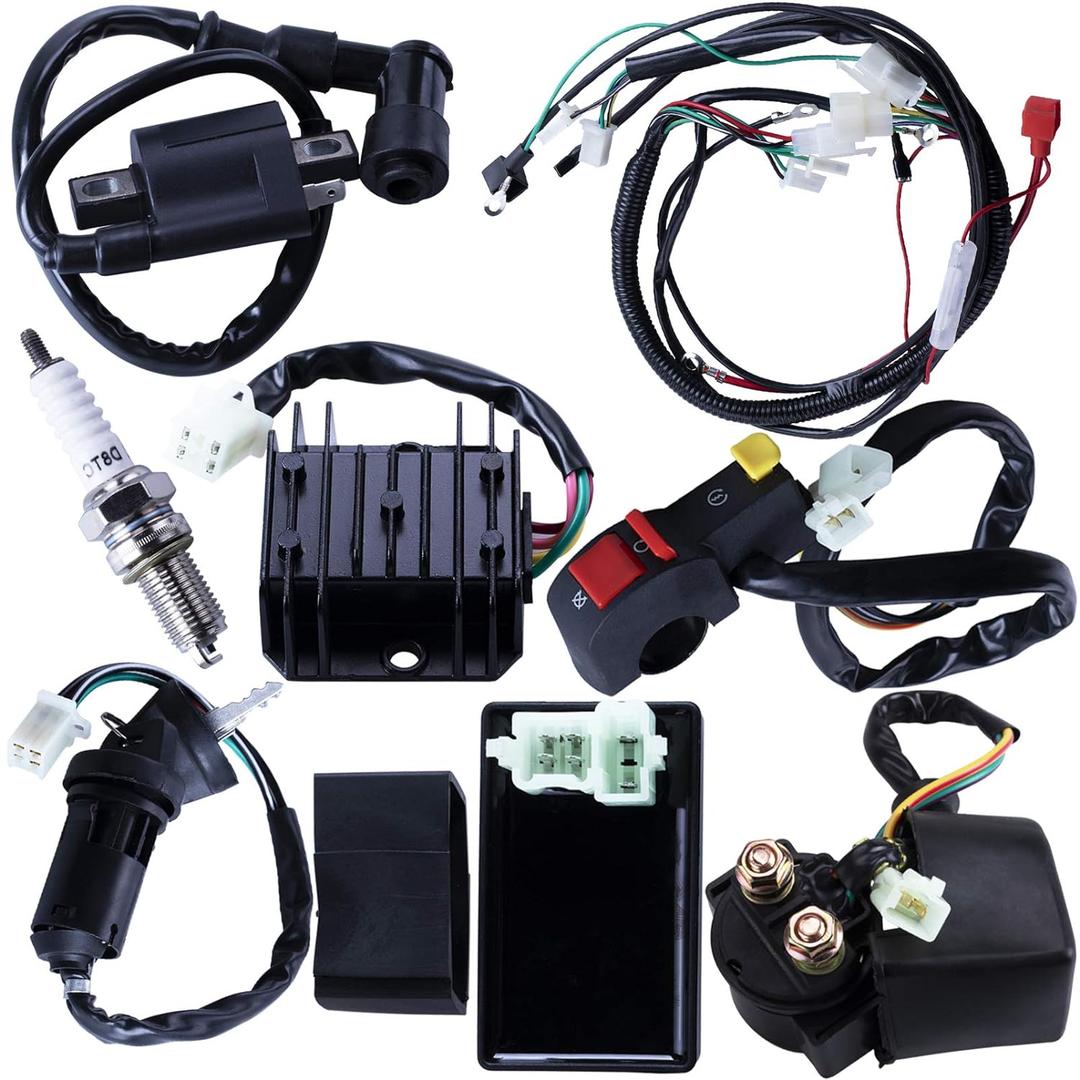 Complete Electrics Wiring Harness CDI Ignition Coil Solenoid Relay Spark Plug Kits for Chinese 4-Stroke ATV Quad Dirt Bike 150cc 200cc 250cc Go Kart by OTOHANS AUTOMOTIVE