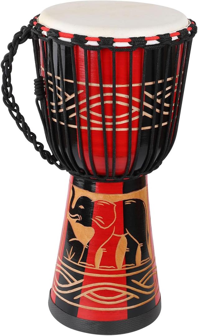 AIMEIS Djembe Drum 10'' x 20'' Goatskin African Drum Carved of Mahogany Hand Drums for Adults Beginner (Red)