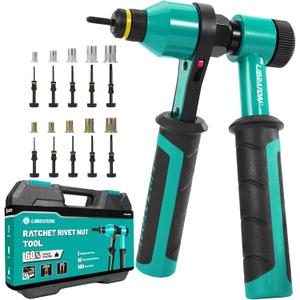 LIBRATON Rivet Nut Tool, Rivnut Tool, Professional Ratchet Nutsert Tool Kit, Nutsert Gun Kit with 10 SAE and Metric Mandrels, 100PCS Rivet Nuts, Rugged Carry Case, Insert Tool Kit for Automotive