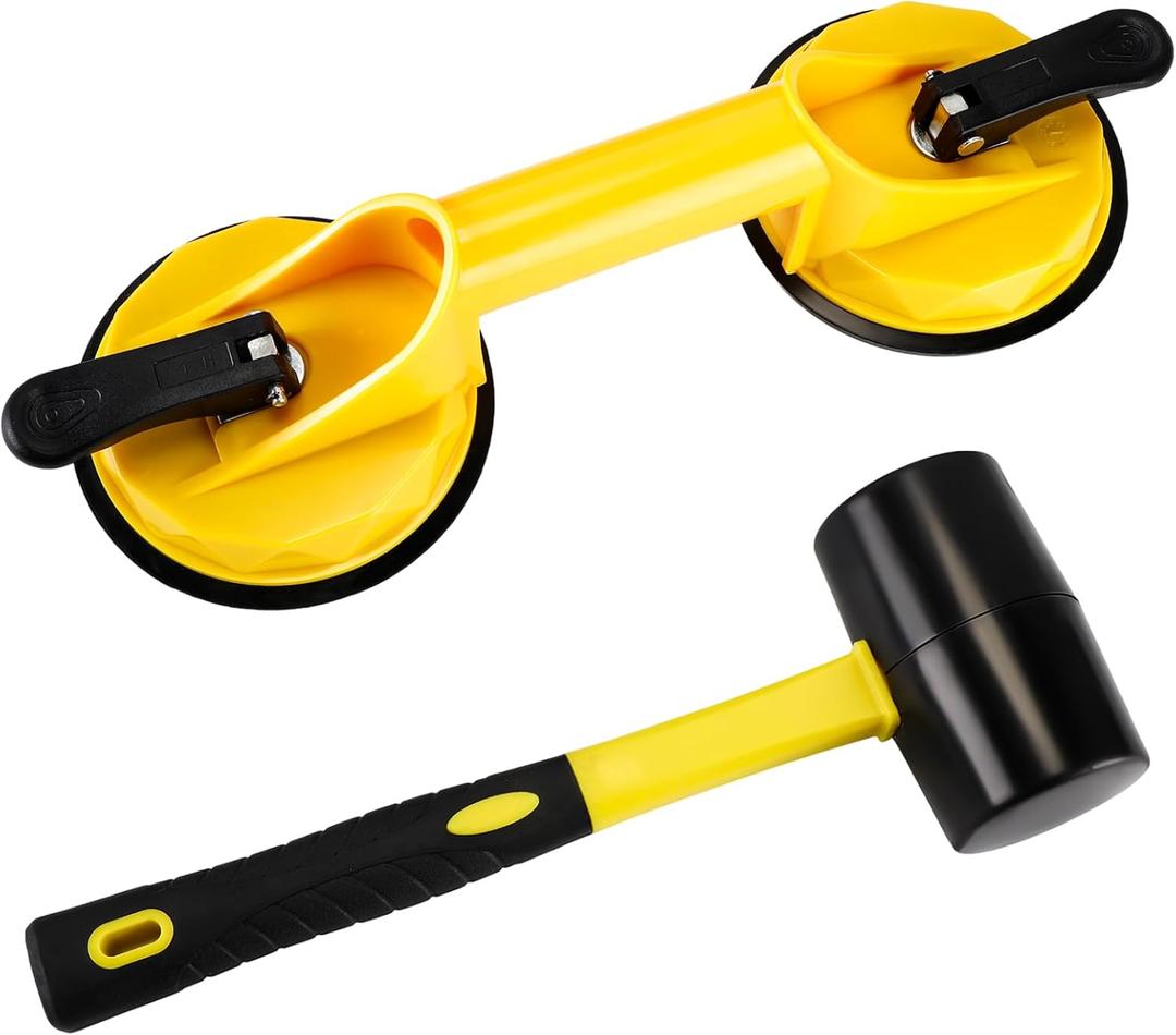 Floor Gap Fixer Tool Kit for Laminate Floor Gap Repair Aluminum Heavy Duty Suction Cup and Rubber Mallet Set for Floating Wood Floors and Moving Glasses(Yellow)