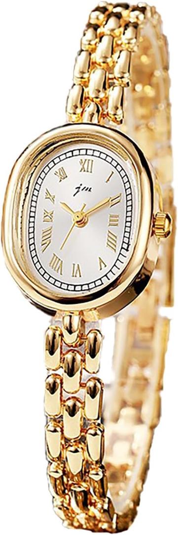 PASOY Womens Bracelet Watch Small Face Elegant Oval Quartz Analog Wristwatch with Metal Link Band, Gold & Silver Options, Slim Roman Numeral Dial Dress Watch for Ladies