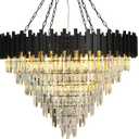 Large Round Crystal Chandelier,7-Tier Contemporary Modern Black K9 Crystal Chandeliers for Living Room,Round Ceiling Light for Entryway, Dining Room, (D40in-27 Lights)