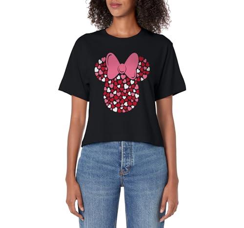 Disney Minnie Mouse Icon Pink Hearts Valentine's Day Women's Crop Top, M