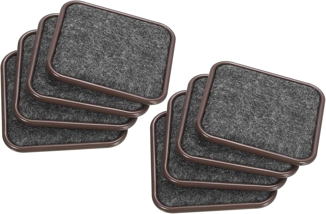 uxcell Furniture Sliders, 8Pcs 2 1/2" - Felt Square Sliding Pads, Reusable Furniture Caster Cups for Carpeted Tile Vinyl Hardwood Floors Protector (Brown)