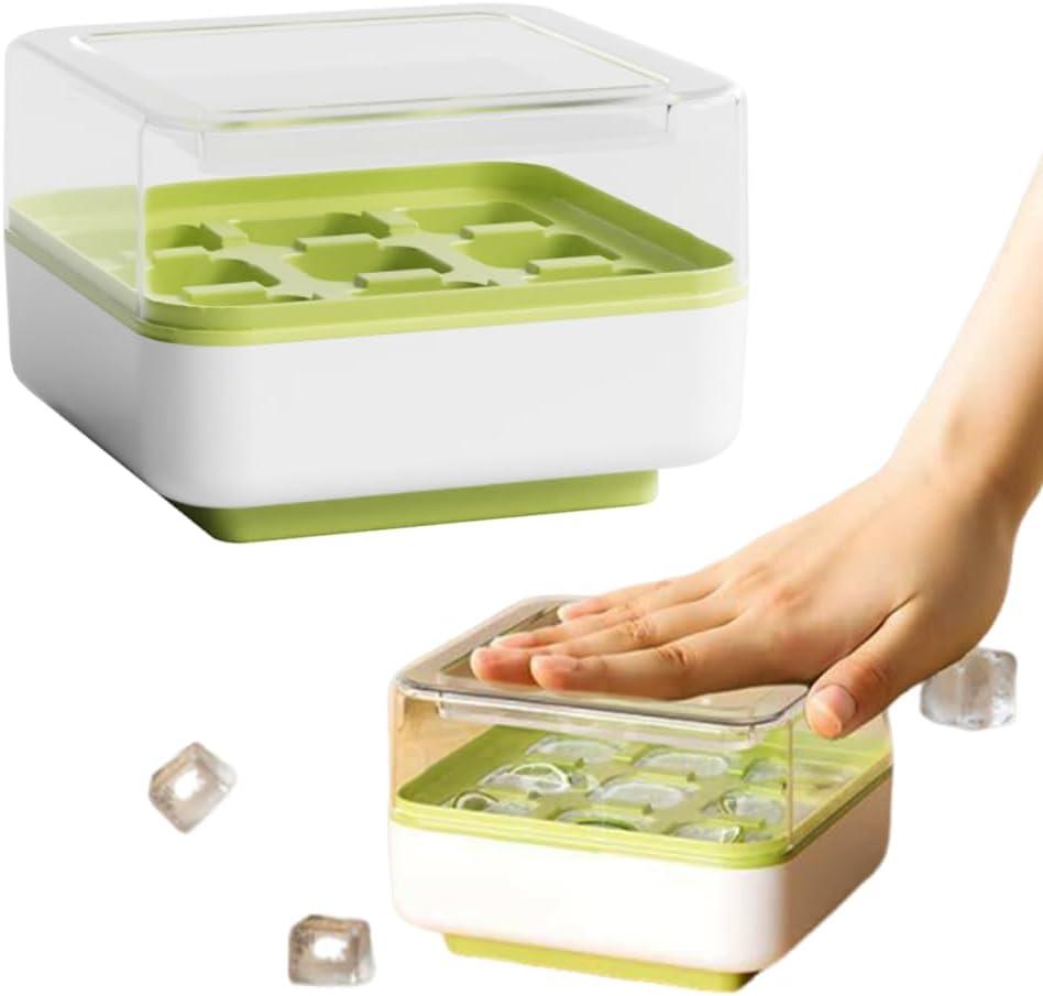 Ouliget Ice Cube Tray With Lid and Bin,Easy-Release and Flexible 9-Ice Trays for Freezer,Silicone Ice Maker Cubes Mold Suitable for Whiskey Cocktails,Easy Press to Release Ice