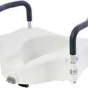 VMS Raised Toilet Seat with Removable Handles & Locking Seat | Adds 5" to Toilet Seat Height | Ergonomic Contour Design & Detachable, Padded Arms for Safety & Comfort for Seniors and Medical Home Care