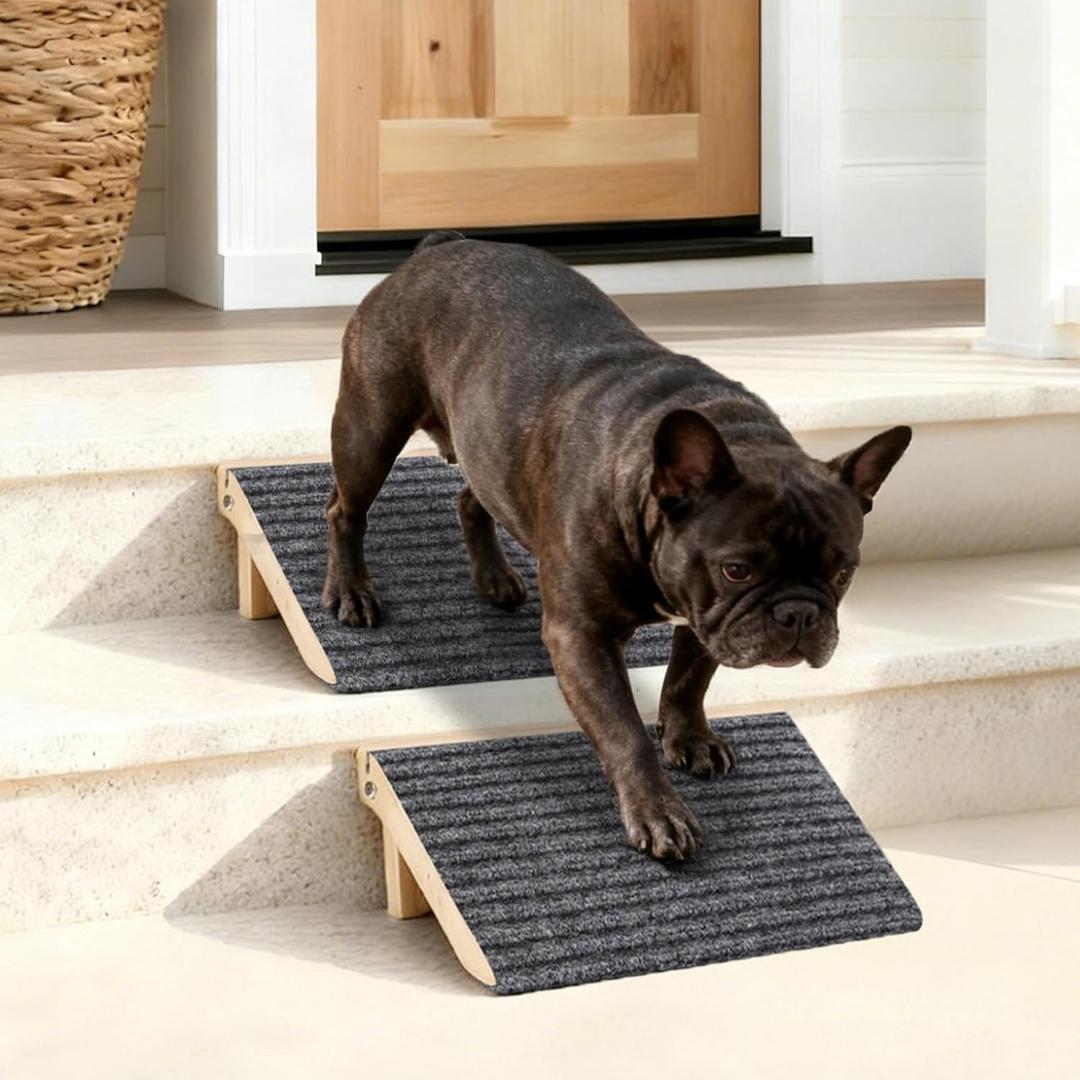 2 Pack Dog Ramp for Stairs - Foldable Wood Dog Stair Ramp with Non-Slip Carpet Surface, Portable Pet Steps for Stairs, Threshold- Assist Small Dog, Senior and Injured Dogs, Easy Store (Pet Safe)