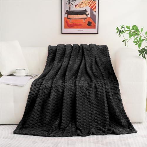 Puncuntex Black Throw Blanket 60"×80" inches Fuzzy 3D Jacquard Decorative Flannel Fleece Super Soft Plush Cozy Blanket for Couch Sofa Chair Lightweight