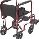 Drive Medical Lightweight Folding Transport Wheelchair with Swing-Away Footrests, Red