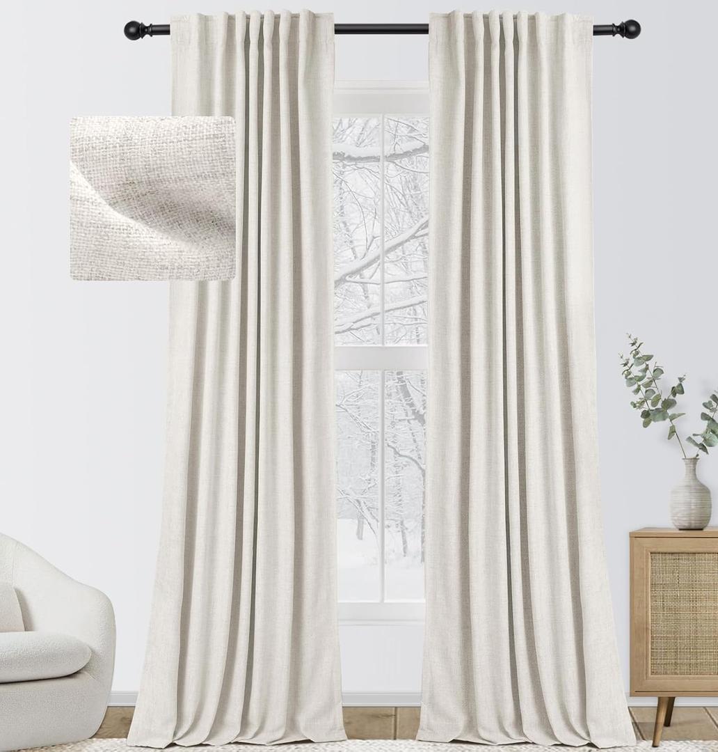 INOVADAY 100% Blackout Curtains for Bedroom, Thermal Black Out Curtains, Back Tab/Rod Pocket Linen Blackout Drapes, Room Darkening Drapes for Living Room, 52''W x 84''L, Beige INOVADAY 100% Blackout Curtains for Bedroom, Thermal Black Out Curtains, Back Tab/Rod Pocket Linen Blackout Drapes, Room Darkening Drapes for Living Room, 52''W x 84''L, Beige