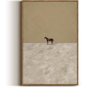 VIYYIEA Vintage Framed Horse Wall Art Decor, Living Room Bedroom Lonely Horse Pictures Retro Wall Decor, Framed Canvas Prints Artwork, Abstract Moody Paintings,16x24 Inch