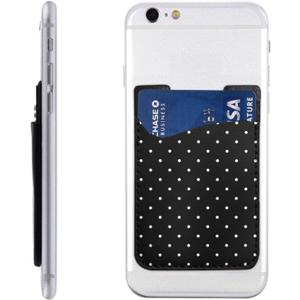White Black Polka Dots Pu Phone Credit Card Holder Stick On Back Of Phone Case Compatible With Most Cell Phone