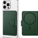 SHIELDON for Mag Safe Wallet Genuine Leather Strong Magnetic Card Holder, Slim RFID Blocking 6 Card Slots with ID Window Compatible with iPhone 17/16/15/14/13/12 Series & Magnetic Case - Evergreen