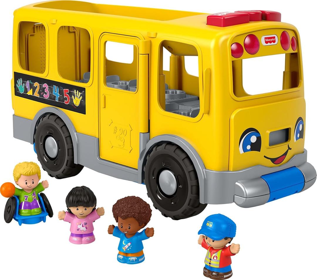 Fisher-Price Little People Toddler Learning Toy, Big Yellow School Bus Pull-Along Vehicle & 4 Figures for Kids Ages 1+ Years, Multilanguage Version, 19.29 X 7.68 X 10.63 Inches
