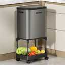 MRBIN Stainless Steel Tall Kitchen Trash Can with Shelf and Wheels, High Legs 36L / 9.5gal Press Top Narrow Waste Basket, Slim Lidded Litter Garbage Bin Pet Proof for Vanity, Bedroom, Eclipse Grey
