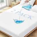 Twin XL Mattress Protector Waterproof 2 Pack Washable Mattress Cover Breathable Twin XL Size Fitted Bed Pad Noiseless Plastic Protection Up to 18” Mattress Protector Soft（White）