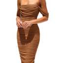 PRETTYGARDEN Summer Wedding Guest Dresses for Women 2026 Off the Shoulder Ruched Bodycon Spring Midi Cocktail Party Dress 3XL
