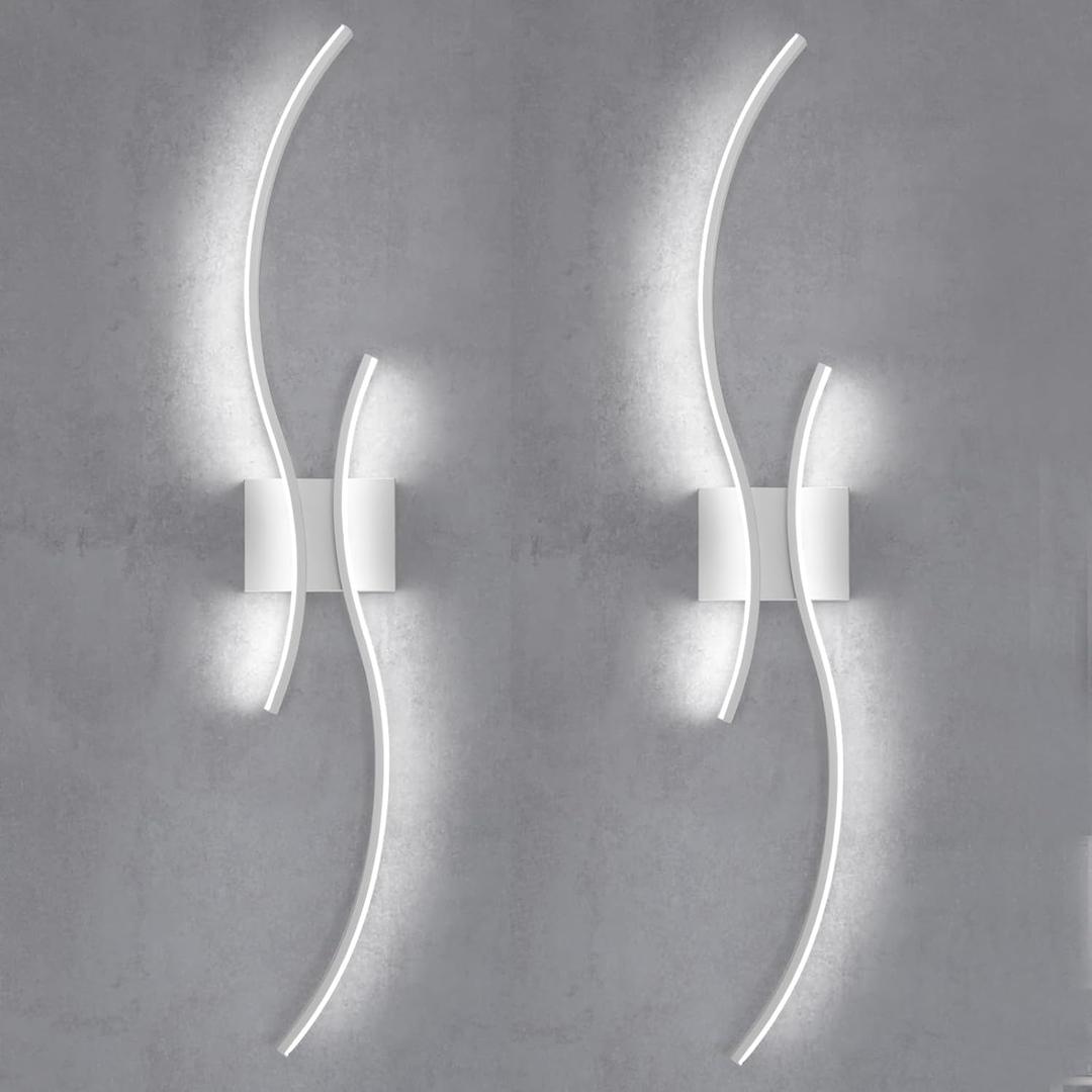 CANEOE Modern Led Wall Light Set of 2, 39inch Indoor Led Wall Sconce Lighting, Bathroom Vanity Light Fixtures Over Mirror for Living Room Hallway Bedroom Bedside Wall Lamp (White,6000K,2 Packs)