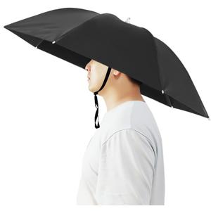 Umbrella Hat, 37 inch Fishing Umbrella Hat Hands Free Foldable UV Protection Umbrella Cap Adjustable Headwear for Fishing Golf Camping Beach Gardening Sunshade Outdoor (Black)