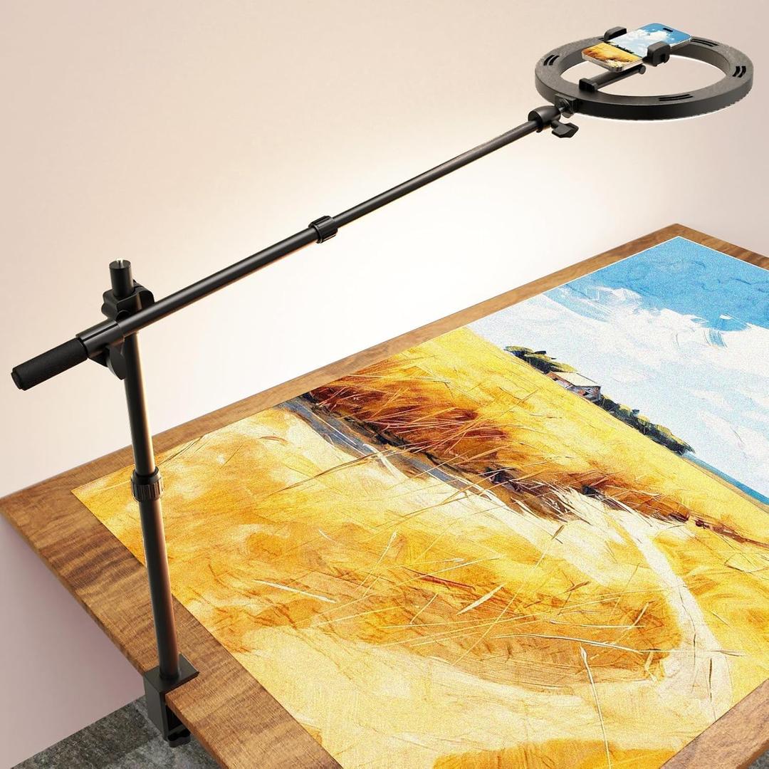 Ring Light Overhead Camera Phone Mount for Desk Tripod - 10" Ring Light with Stand for iPhone - Sturdy Selfie Ringlight with Clamp for Artist,Drawing,Video Recording,Live Streaming,Content Creation Ring Light Overhead Camera Phone Mount for Desk Tripod - 10" Ring Light with Stand for iPhone - Sturdy Selfie Ringlight with Clamp for Artist,Drawing,Video Recording,Live Streaming,Content Creation