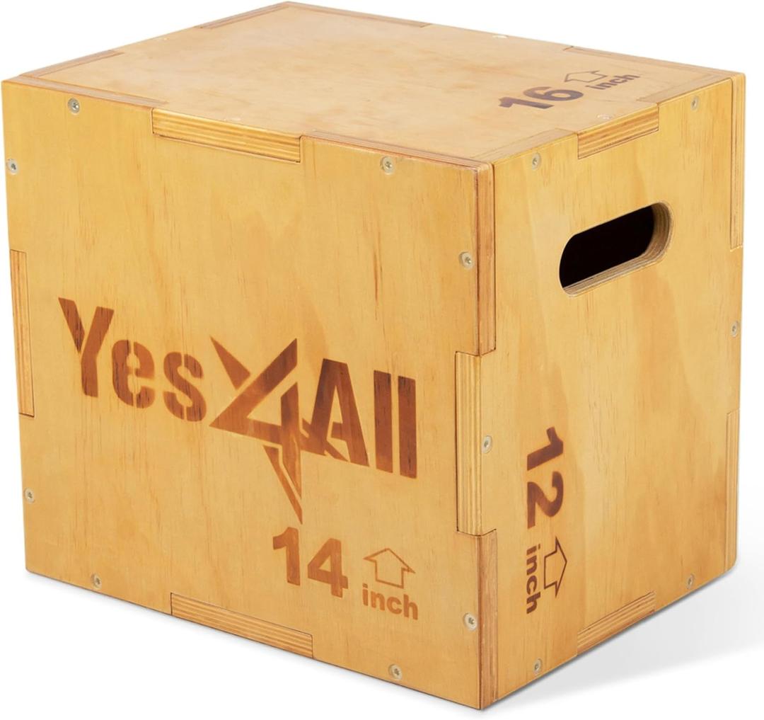 Yes4All Plyo Box, 3-in-1 Wooden Box Jumps for Home Gym, 450 lbs Boxes Step Up with Smooth Edges & Wide Built-in Handles for Jumping, Strength Training, Lunges, Squats, Dips