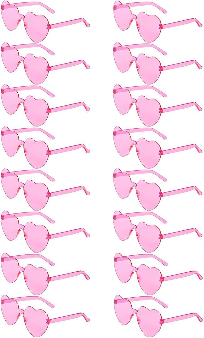 16 Pairs Heart Shaped Sunglasses Candy Color Rimless Fun Heart Glasses for Women Party Favors (Pink)