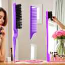 Xiangwenlan 3 Pcs comb Purple Slick Back Brush Set, Vented Brush, Wide-Tooth Comb, Teasing Brush for Smoothing Baby Hair, All Hair Types, Unisex Adults & Children