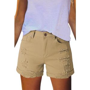 HUUSA Women's Ripped Denim Shorts High Waist Distressed Jean Shorts Casual Rolled Hem Frayed Short Jeans with Pockets (XL)