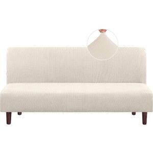 PrinceDeco Stretch Armless Futon Cover Futon Slipcover Full Queen Size Couch Cover Futon Sofa Bed Cover Furniture Protector with Elastic Bottom, Machine Washable, Biscotti Beige