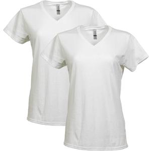 Gildan Women's Heavy Cotton V-Neck T-Shirt, 2-Pack (White, L)